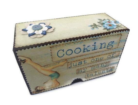 Recipe Box Retro, Recipe Card Box, Vintage Recipe Box, Altered Art Recipe Box, Upcycled, Humorous