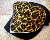 BLaCk CaDeT HaT/CaP---CrYsTaL RhInEsToNe LeOpArD HeArT