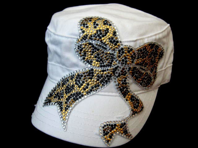 WHiTe CaDeT HaT/CaP---CrYsTaL RhInEsToNe LeOpArD BoW