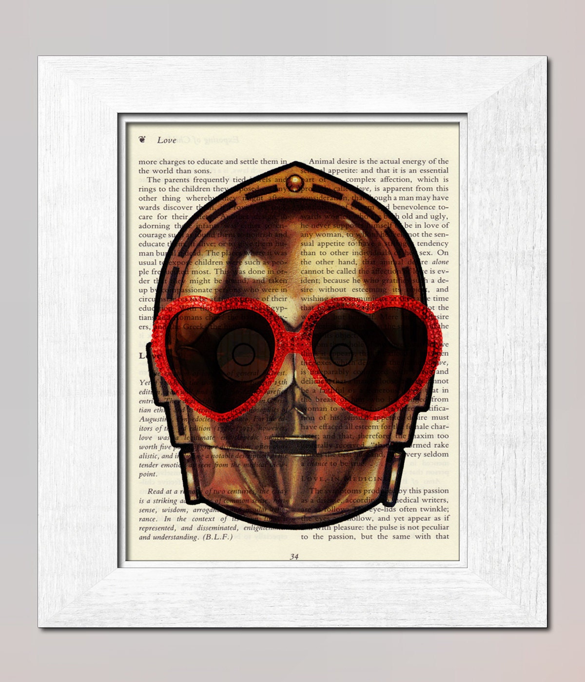 C-3po PRINT Star Wars on salvaged vintage page book art print