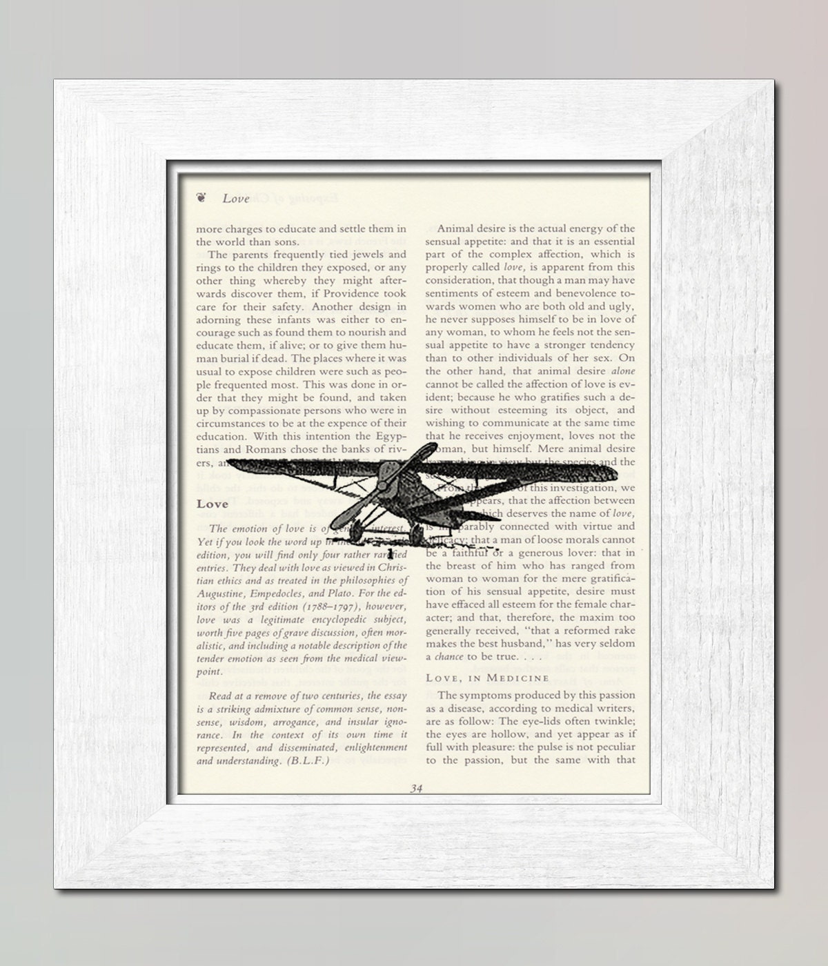 Children room decor wall art Transportation Vintage - Airplane 04 Print over salvaged page book