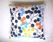Blue Pillow Cover - White Linen with Blue, Turquoise, Yellow, Orange Circles Print for Home Decor - 18x18" - Gift for Her - Ready to Ship