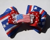 red white and blue American flag hair bow