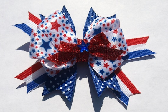 Red white and blue- patriotic bow- stars and stripes summer bow