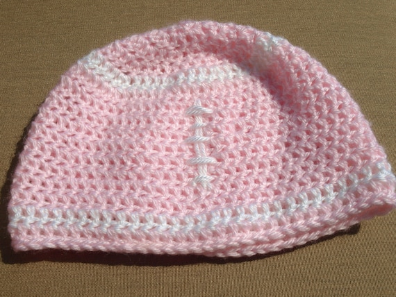 pink crochet football beanie- sports hat- girls