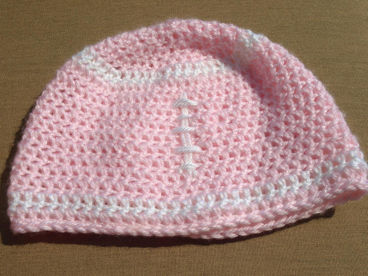 pink crochet football beanie- sports hat- girls