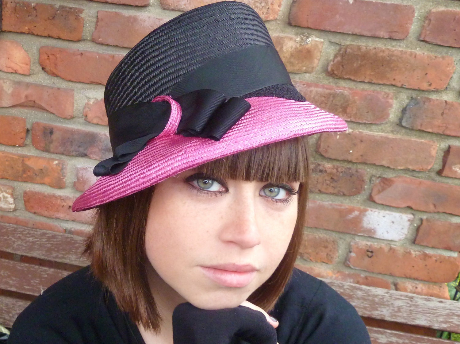 Handmade Hot Pink and Black Fascinator Like Hat