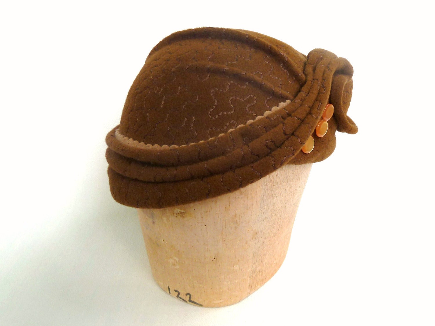 Hand Draped Cloche OOAK 1920's style in Embroidered Brown- Price Reduced