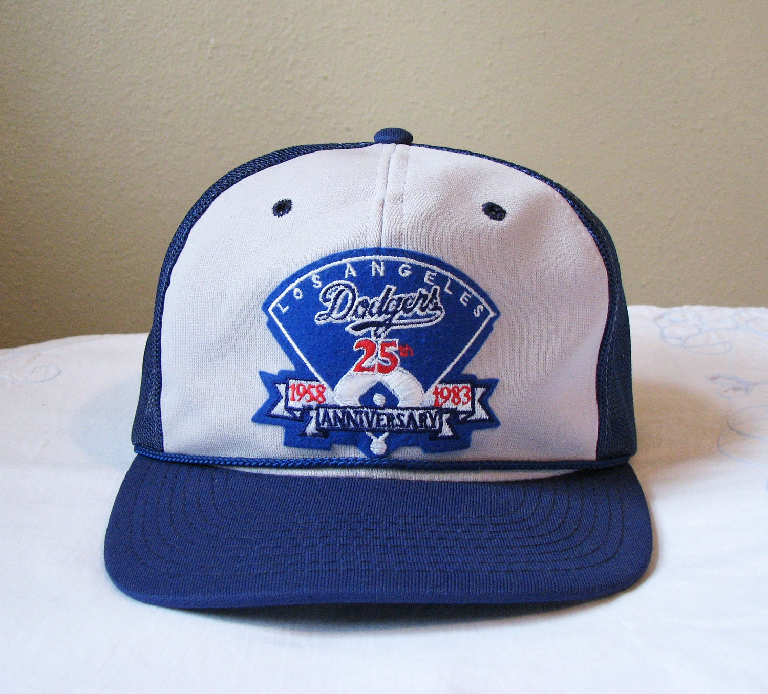 Vintage LA Dodgers Snapback Hat - Baseball Hat - Dodgers 25th Anniversary Hat - Trucker Hat - Red White Blue