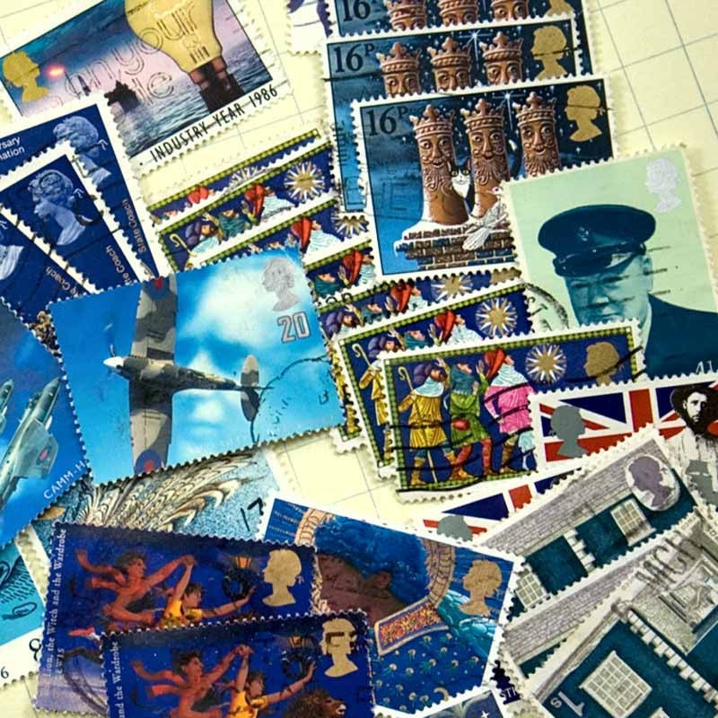 43 Stamps in BlueTones British Commemorative Mixed Stamps