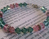 Watermelon green and pink swarovski crystal bracelet