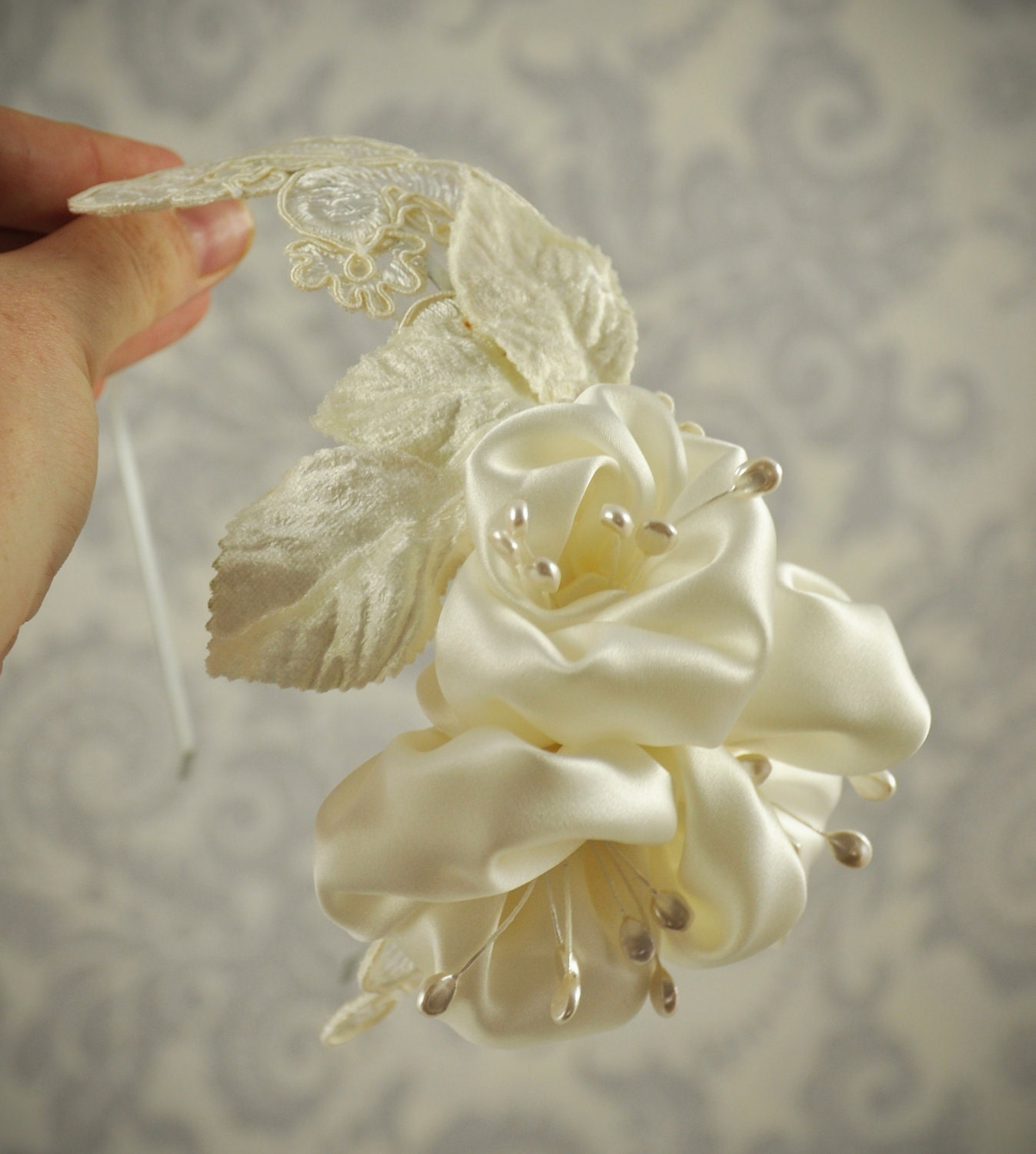 Flower Fascinator - Bridal hair Fascinator silk flowers and lace wedding headband