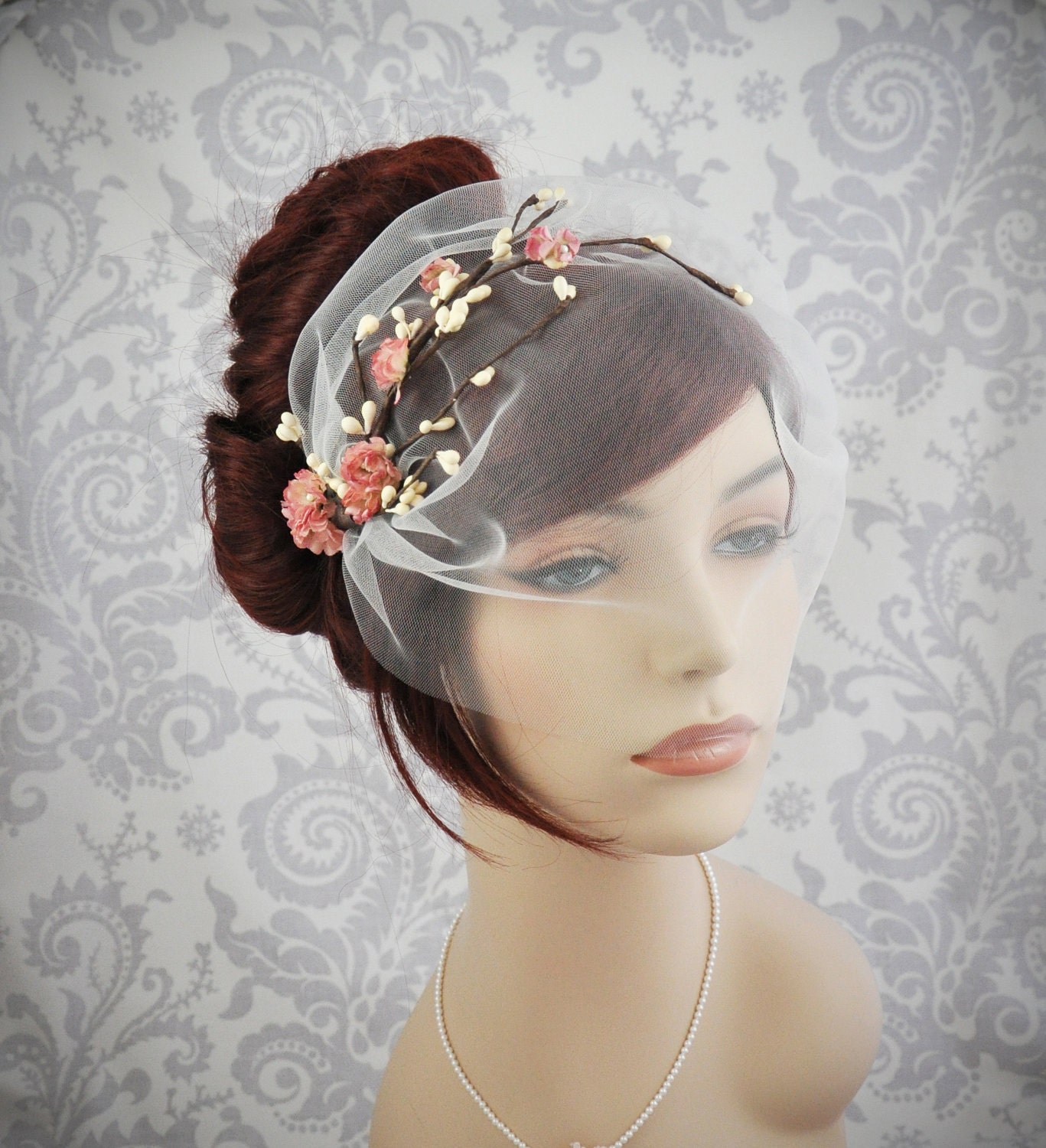 Woodland Bandeau Veil - Bandeau Veil with detachable vines and flowers, Bendable Vines