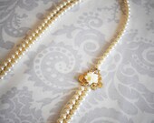 Long Pearl Necklace - Vintage Style Pearl Necklace with side pendant 1920s, 1930s style pearl necklace