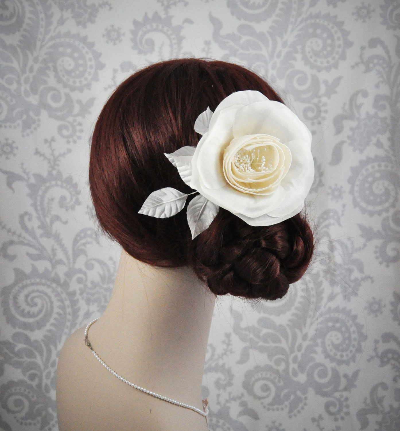 Ivory Silk Flower Fascinator - White Silk Flower Fascinator, Bridal Flower, Hair Flower, Silk, white, Ivory, Black