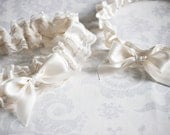 Ivory Garter - Ivory Garter Set with custom initials placed anywhere, Satin Bridal Garter- can be made in other colors