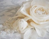 Ivory Bridal Sash - Bridal Sash - Handmade Silk Flowers and Hand beaded Lace on a double sided Swiss satin sash - IVORY, WHITE, or BLACK