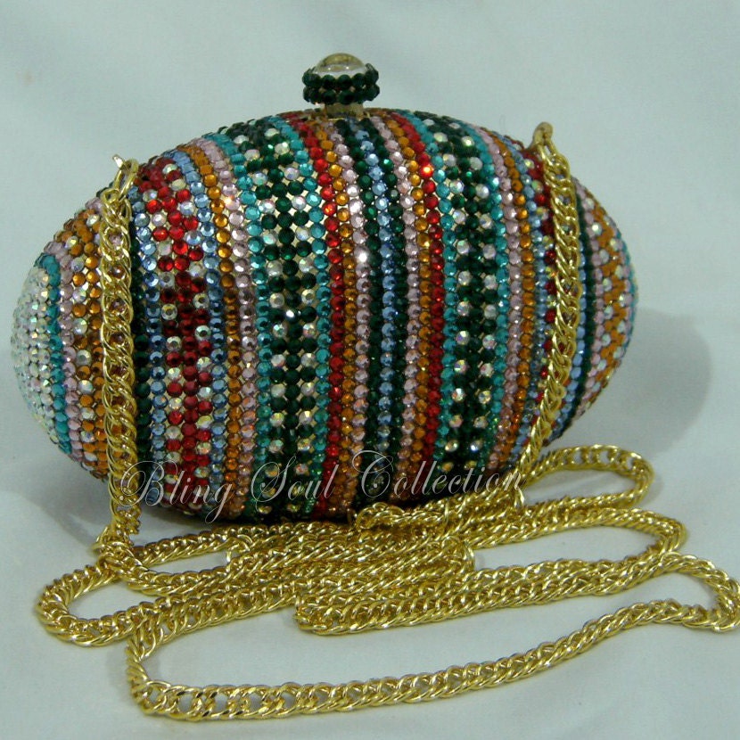 MULTICOLOR SWAROVSKI CRYSTAL Evening bag, Party Bag, Prom Purse