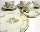 mid century teacup tea set- 4 piece Franciscan Heritage 1960s green china