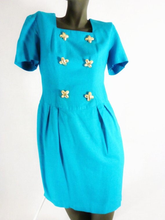 blue vintage dress size 6 - Donna Ricco linen summer dress -