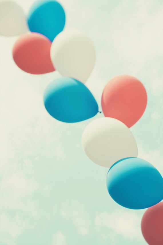 8x12 Whimsical Retro Patriotic Red Blue White Balloon Nursery Photography Print