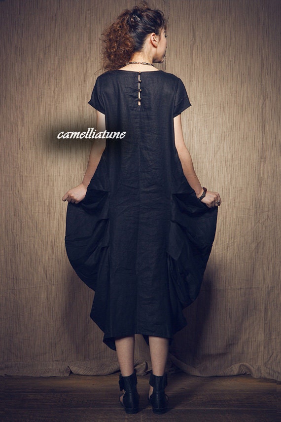 Ruffle Linen Dress Gown/ Maxi pleated sundress - Made to order