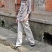 Linen Pants/ Wide Leg Beige Trousers