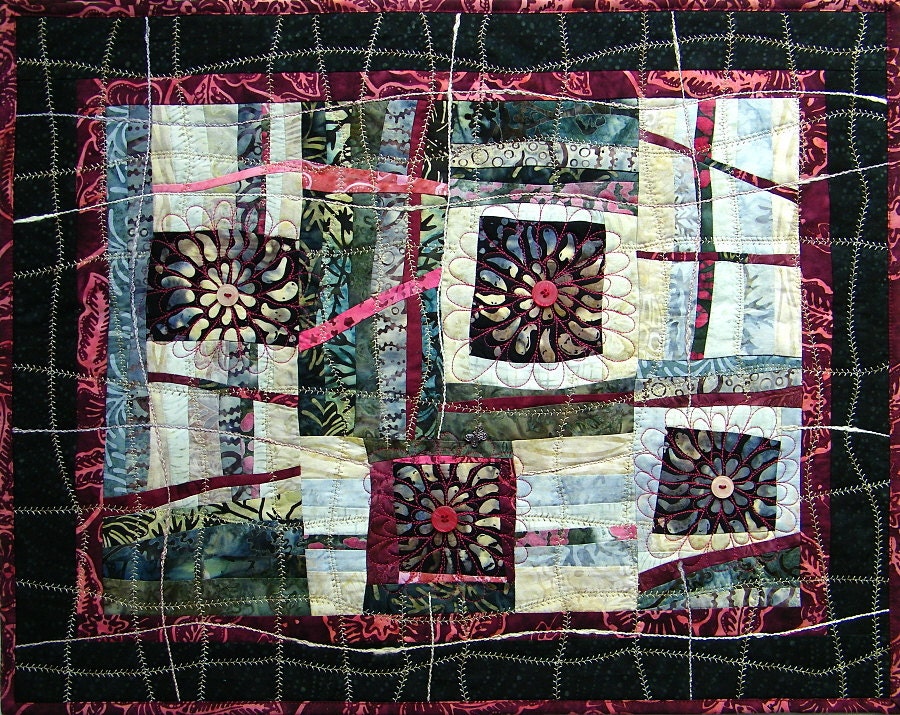 Contemporary Art Quilt Patchowork Wall Hanging Fiber Art
