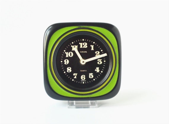 Vintage wall clock West German pottery ceramic green black neon Europa Made in Germany Mid-Century 60s 70s