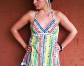 Vintage 60's FLORAL PRIMARY COLOR  Lace Open Back Halter Top