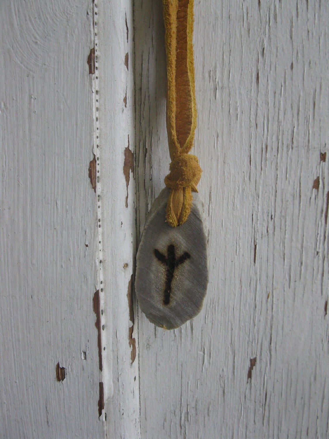 algiz deer antler shed rune pendant on yellow buckskin