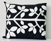 Black pillow cover - scandinavian style - decorative pillows - pillow throws - 20x20 size black and white floral print