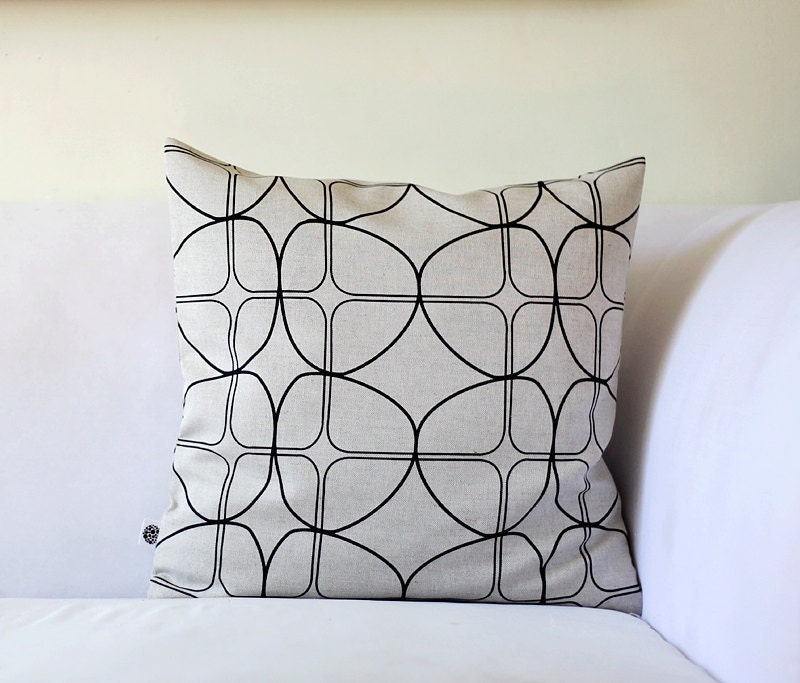 2 Linen Pillow covers grey - decorative covers - black print 14x14