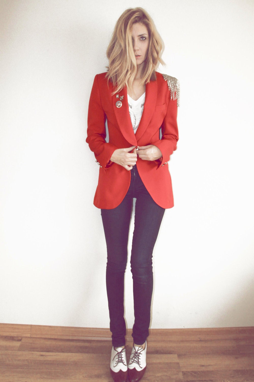 Slim Fit Red Vintage Blazer Jacket