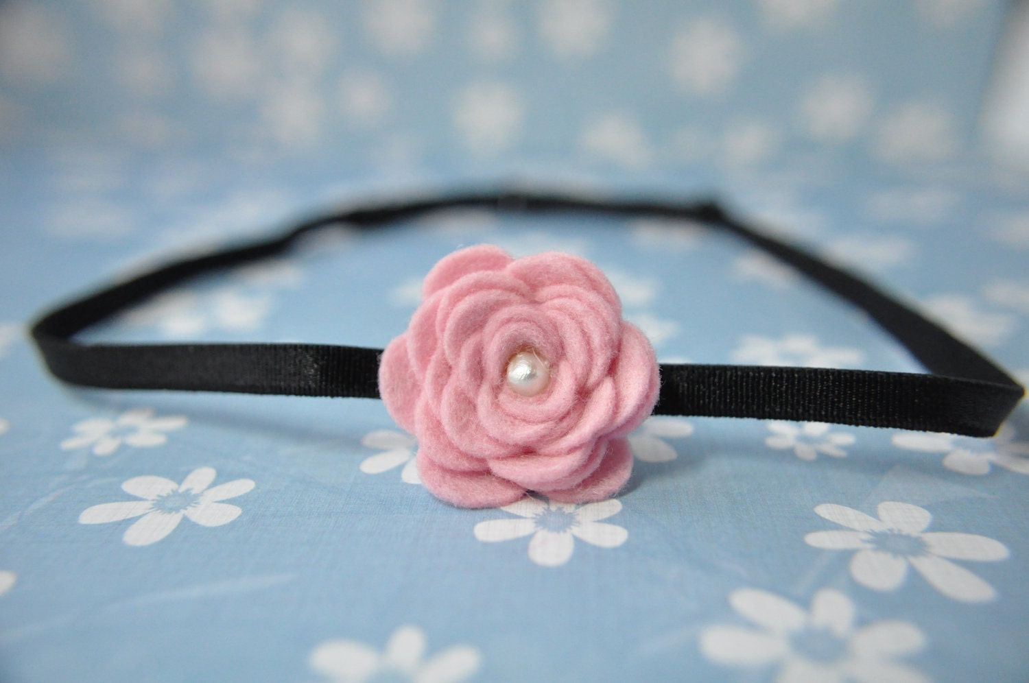 Felt Flower Headband.  Pink rolled rose 100% pure wool felt, adjustable headband for women, girls, toddler, or baby - Ballet Headband