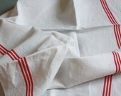 french vintage linen tea towel, french metis, never used, just washed, vibrant red stripes