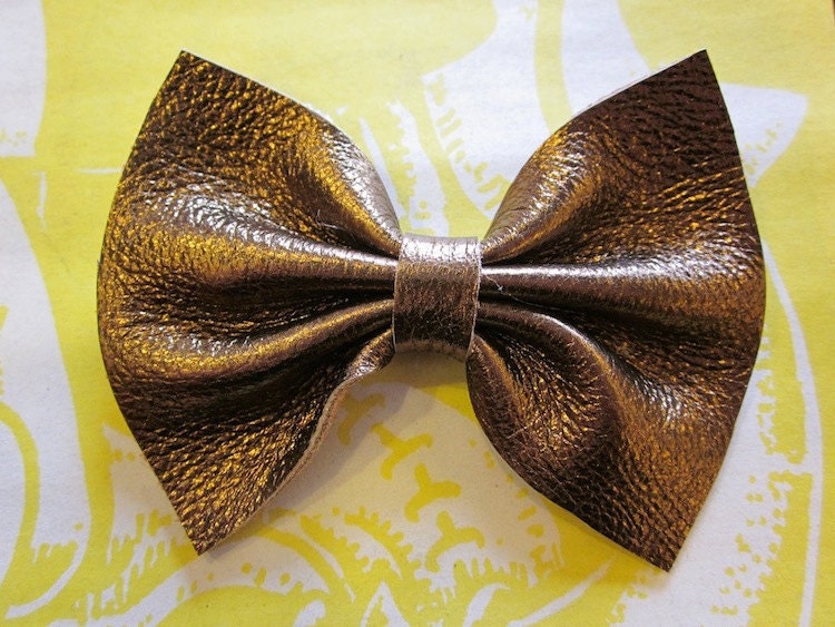 III Metallic Bronze Leather Hair Bow III