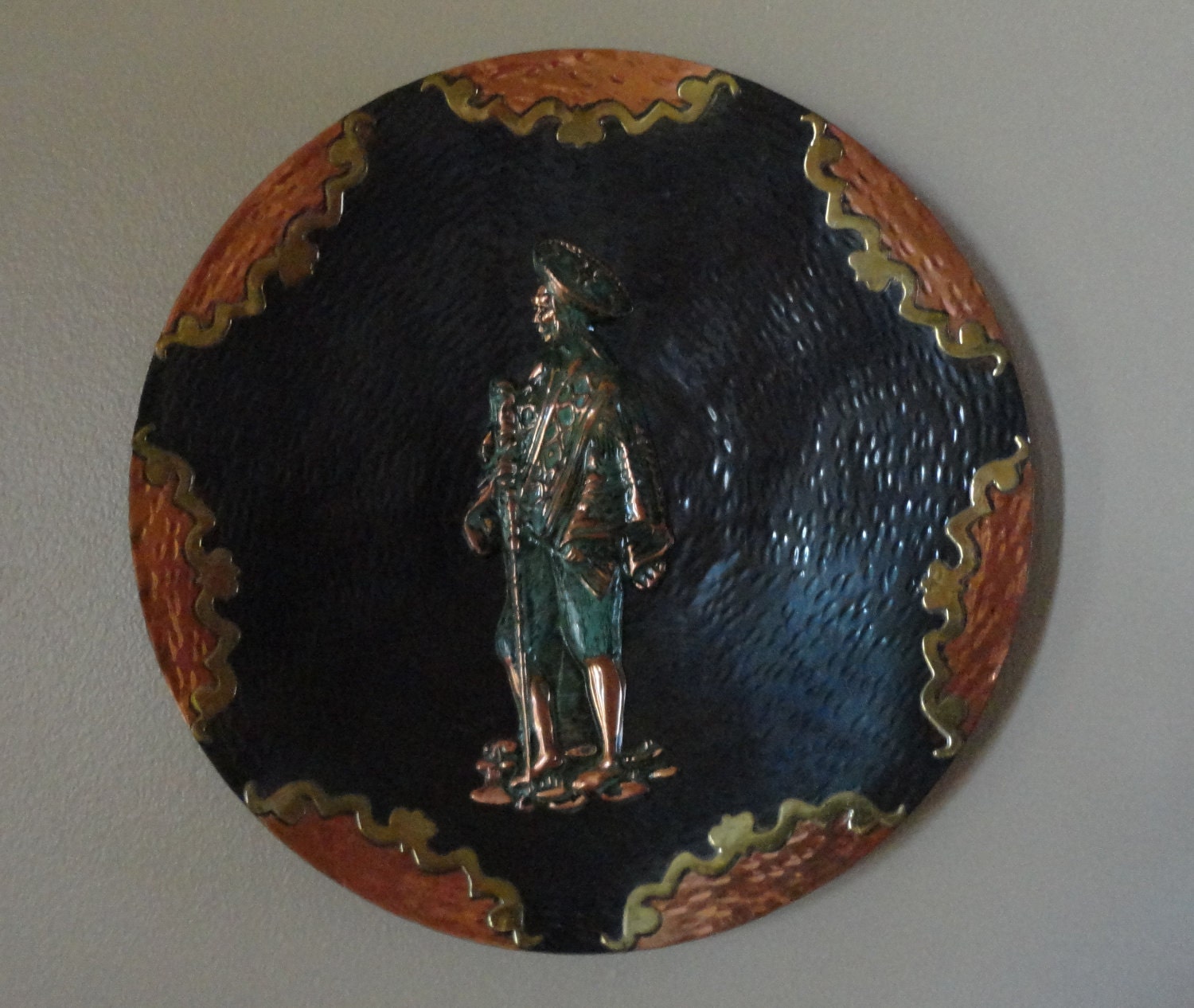 Vintage Brass, Copper N Bronze Plate With Inca Indian Man