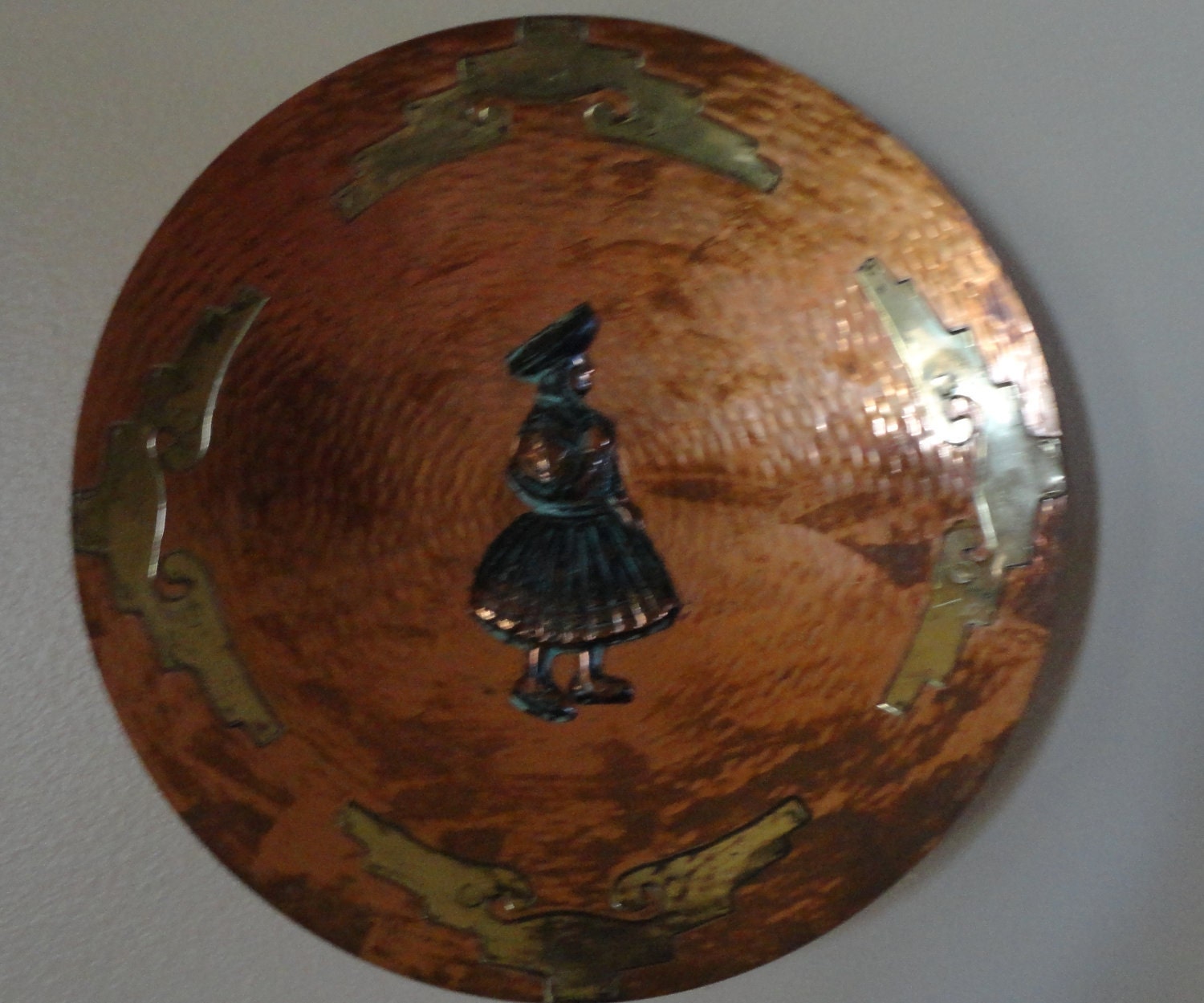 Vintage Bronze Copper N Brass Plate With Inca Indian