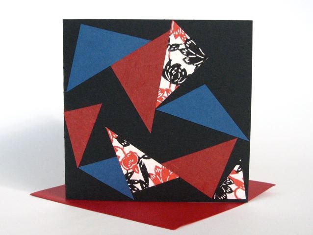Gift Card - 'Samurai' design - geometric, red, blue, black, triangles, Japanese, collaged, shapes, birthday