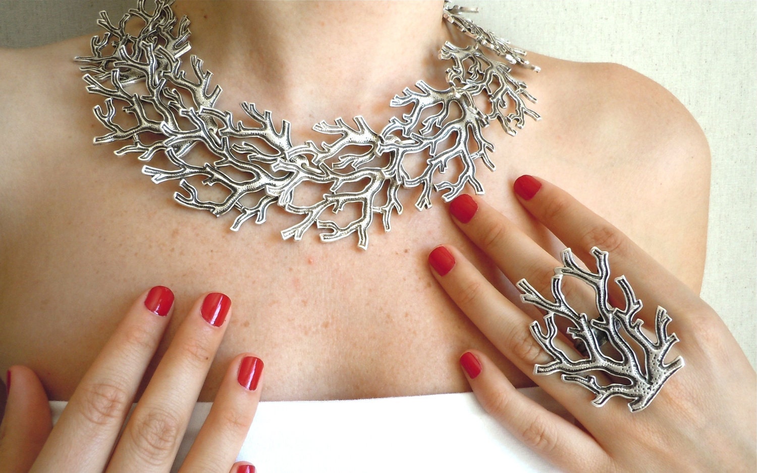 Ottoman Bough Metal Necklace And Ring Set-Fashion Jewelry-2012 Trends-Fashion All Season