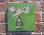 The Intellectual Mouse oil painting 6" x 6"