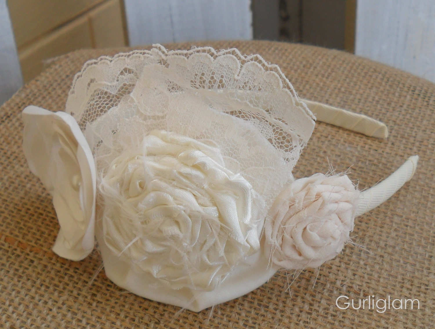 Ivory Flower headband, Vintage, Flower girl headband, Vintage flower girl headband
