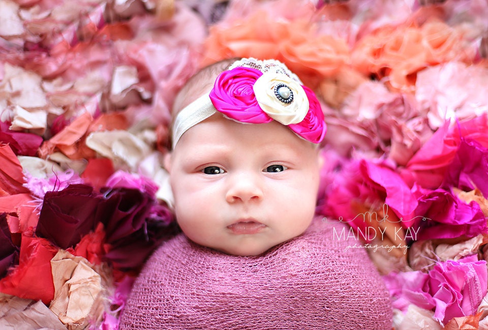 Baby Girls Headbands... Newborn Headbands... Pink Rosette Headband
