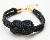 Arm candy - Black silk knot Bracelet - 24k gold plated