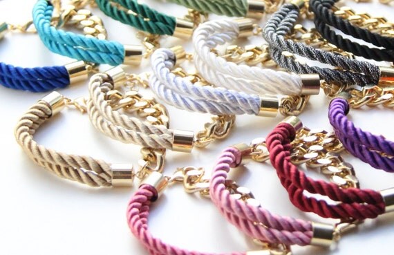 Arm candy set of 2 Half and Half: Gold chunky chain and Silk Bracelet