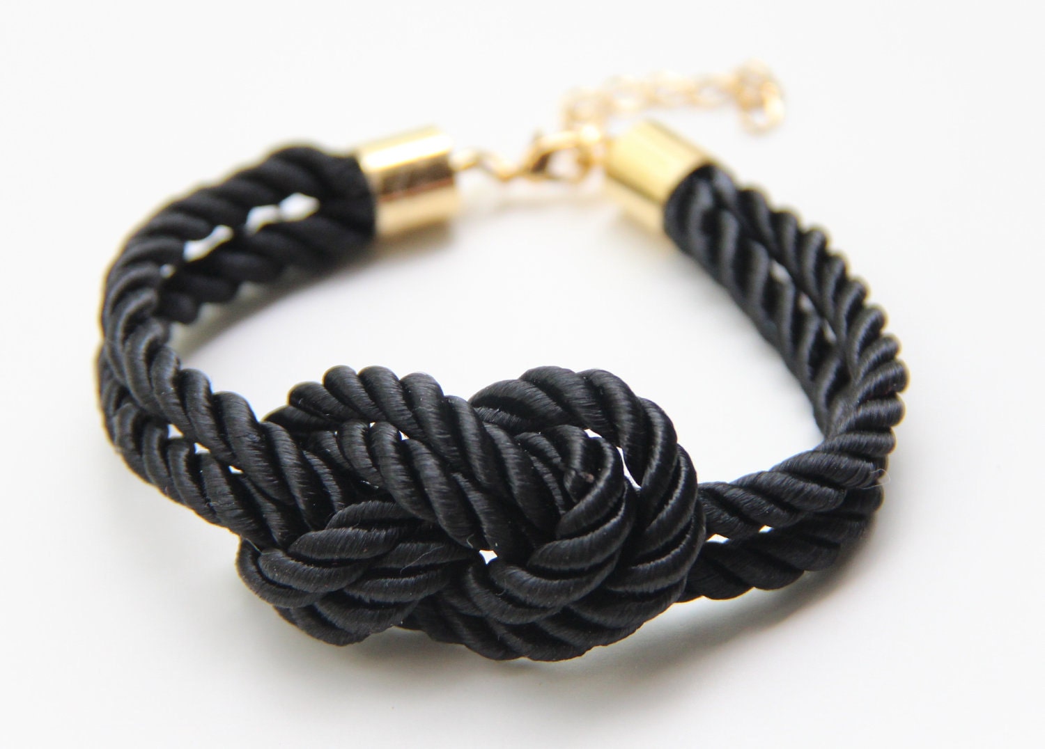 Arm candy - Black silk knot Bracelet - 24k gold plated