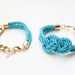 Turquoise and Gold chunky chain and Knot Silk Bracelet set