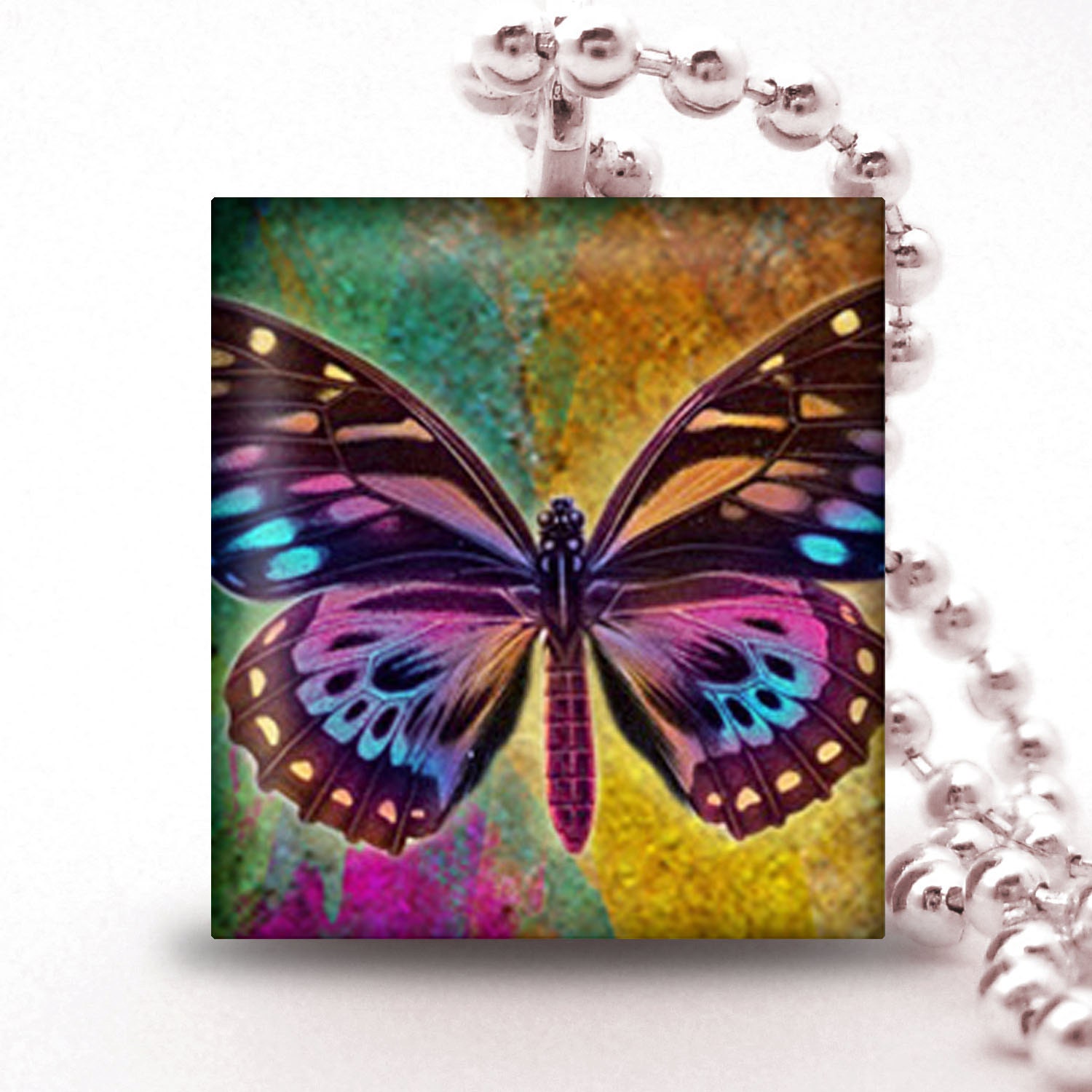 BUTTERFLY-Scrabble Tile Pendant- WATERCOLOR NATURE 04- Buy 2 Pendants Get 1 Free