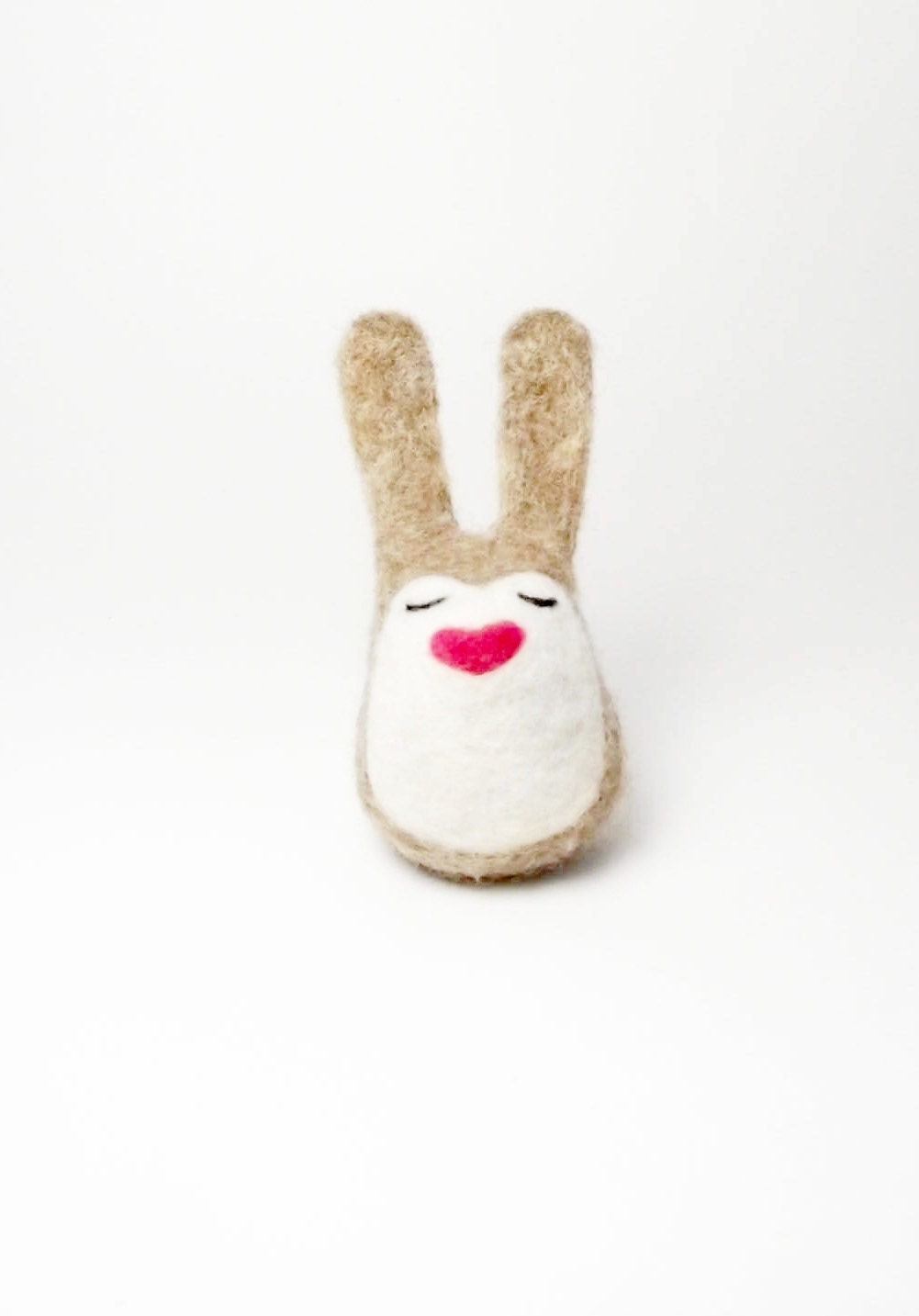 Needle felted bunny rabbit with heart shaped nose - light brown bunny